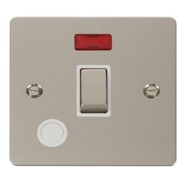 Click FPPN523WH Define Pearl Nickel Ingot 20A Optional Flex Outlet Neon 2 Pole Plate Switch - White Insert image