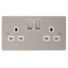 Click FPPN536WH Define Pearl Nickel Ingot 2 Gang 13A 2 Pole Switched Socket Outlet - White Insert image