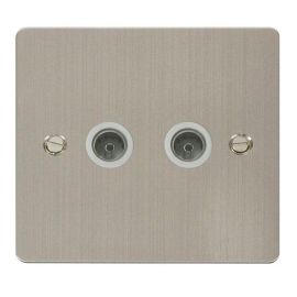 Click FPSS066WH Define Stainless Steel 2 Gang Non-Isolated Coaxial Outlet - White Insert image