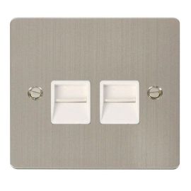 Click FPSS126WH Define Stainless Steel 2 Gang Secondary Telephone Outlet - White Insert image