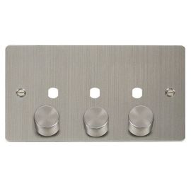 Click FPSS153PL Define Stainless Steel 2 Gang 1200W Max 3 Aperture Unfurnished Dimmer Plate and Knobs 