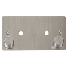 Click FPSS186 MiniGrid Stainless Steel 1 Gang 1630W Max 2 Aperture Define Unfurnished Dimmer Plate and Knob image