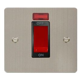 Click FPSS201BK Define Stainless Steel 1 Gang 45A Neon 2 Pole Plate Switch - Black Insert image