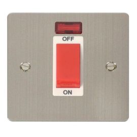 Click FPSS201WH Define Stainless Steel 1 Gang 45A Neon 2 Pole Plate Switch - White Insert image