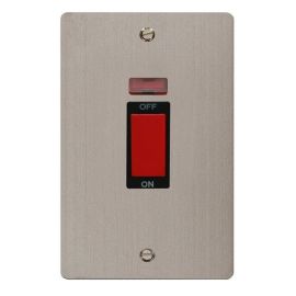 Click FPSS203BK Define Stainless Steel 2 Gang 45A Neon Vertical 2 Pole Plate Switch - Black Insert image