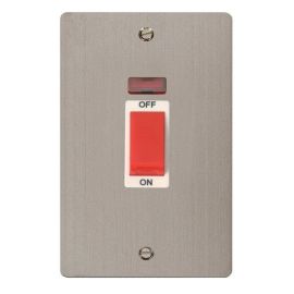 Click FPSS203WH Define Stainless Steel 2 Gang 45A Neon Vertical 2 Pole Plate Switch - White Insert image