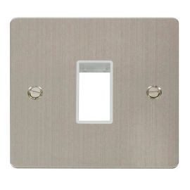Click FPSS401WH MiniGrid Stainless Steel 1 Gang 1 Aperture Define Unfurnished Front Plate - White Insert image