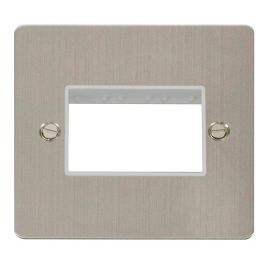 Click FPSS403WH MiniGrid Stainless Steel 1 Gang 3 Aperture Define Unfurnished Front Plate - White Insert