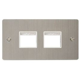 Click FPSS404WH MiniGrid Stainless Steel 2 Gang 2x2 Aperture Define Unfurnished Front Plate - White Insert image