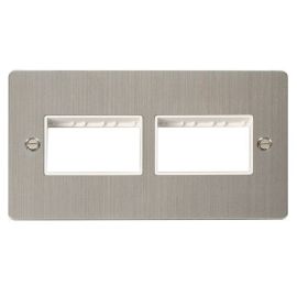 Click FPSS406WH MiniGrid Stainless Steel 2 Gang 2x3 Aperture Define Unfurnished Front Plate - White Insert