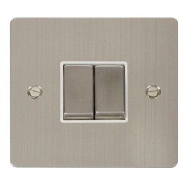 Click FPSS412WH Define Stainless Steel Ingot 2 Gang 10AX 2 Way Plate Switch - White Insert
