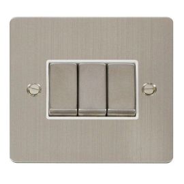 Click FPSS413WH Define Stainless Steel Ingot 3 Gang 10AX 2 Way Plate Switch - White Insert