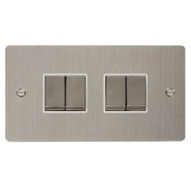 Click FPSS414WH Define Stainless Steel Ingot 4 Gang 10AX 2 Way Plate Switch - White Insert image