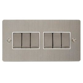 Click FPSS416WH Define Stainless Steel Ingot 6 Gang 10AX 2 Way Plate Switch - White Insert image