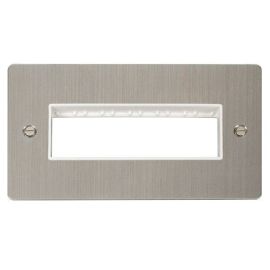 Click FPSS426WH MiniGrid Stainless Steel 2 Gang 6 In-Line Aperture Define Unfurnished Front Plate - White Insert image