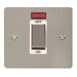 Click FPSS501WH Define Stainless Steel Ingot 1 Gang 45A Neon 2 Pole Plate Switch - White Insert image