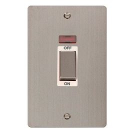 Click FPSS503WH Define Stainless Steel Ingot 2 Gang 45A Neon Vertical 2 Pole Plate Switch - White Insert image