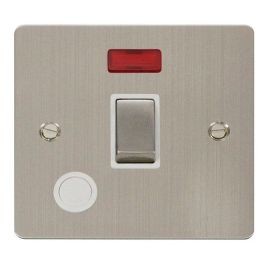 Click FPSS523WH Define Stainless Steel Ingot 20A Optional Flex Outlet Neon 2 Pole Plate Switch - White Insert image