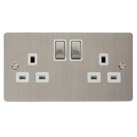 Click FPSS536WH Define Stainless Steel Ingot 13A 2 Gang 2 Pole Switched Socket Outlet - White Insert image