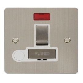 Click FPSS552WH Define Stainless Steel Ingot 13A Optional Flex Outlet Neon 2 Pole Switched Fused Spur Unit - White Insert image