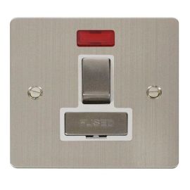 Click FPSS752WH Define Stainless Steel Ingot 13A Neon 2 Pole Switched Fused Spur Unit - White Insert