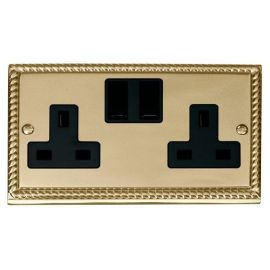 Click GCBR036BK Deco Georgian Style 2 Gang 13A 2 Pole Switched Socket - Black Insert image