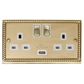 Click GCBR570WH Deco Georgian Style Ingot 2 Gang 13A 1x USB-A 2.1A Switched Socket - White Insert image