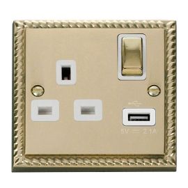 Click GCBR571WH Deco Georgian Style Ingot 1 Gang 13A 1x USB-A 2.1A Switched Socket - White Insert image