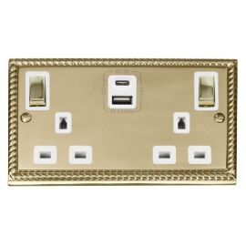 Click GCBR586WH Deco Georgian Style Ingot 2 Gang 13A 1x USB-A 1x USB-C 4.2A Switched Socket - White Insert image