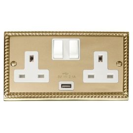 Click GCBR770WH Deco Georgian Style 2 Gang 13A 1x USB-A 2.1A Switched Socket - White Insert image