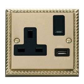 Click GCBR771BK Deco Georgian Style 1 Gang 13A 1x USB-A 2.1A Switched Socket - Black Insert image