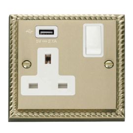 Click GCBR771UWH Deco Georgian Style 1 Gang 13A 1x USB-A 2.1A Switched Socket - White Insert image