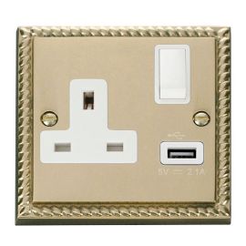 Click GCBR771WH Deco Georgian Style 1 Gang 13A 1x USB-A 2.1A Switched Socket - White Insert image