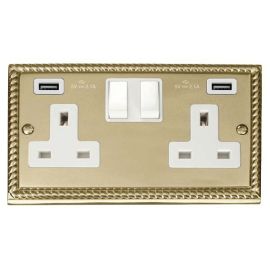 Click GCBR780WH Deco Georgian Style 2 Gang 13A 2x USB-A 4.2A Switched Socket - White Insert image
