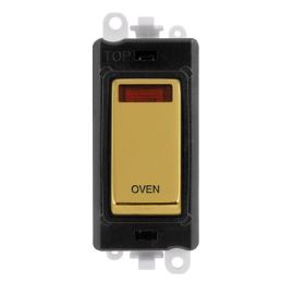 Click GM2018NBKBR-OV GridPro Polished Brass 20AX 2 Pole Neon OVEN Switch Module - Black Insert image