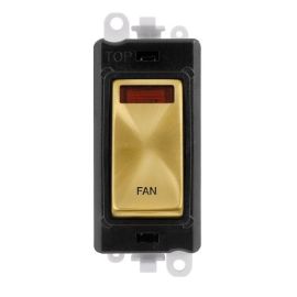 Click GM2018NBKSB-FN GridPro Satin Brass 20AX 2 Pole Neon FAN Switch Module - Black Insert image