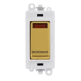 Click GM2018NPWBR-MW GridPro Polished Brass 20AX 2 Pole Neon MICROWAVE Switch Module - White Insert image