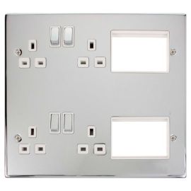 Click MP606CHWH New Media Polished Chrome 6 Aperture 2x 2 Gang 13A 2 Pole Socket Combination Plate - White Insert image