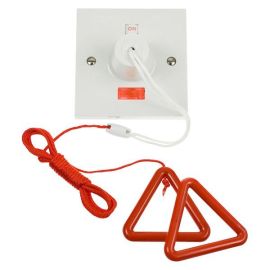 Click PRW210RD Mode Part M Polar White 45A Mechanical On-Off Neon 2 Pole Pull Cord Switch - Red Cord and Bangles image
