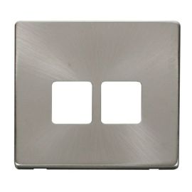 Click SCP121BS Brushed Steel Definity Screwless 2 Gang Telephone Socket Cover Plate image