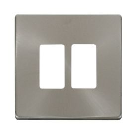 Click SCP20402BS GridPro Brushed Steel Screwless 2 Gang Definity Front Plate