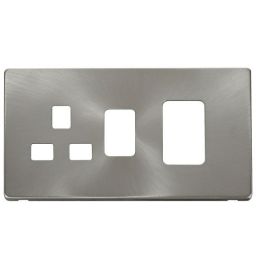 Click SCP204BS Brushed Steel Definity Screwless 45A Switch and Switched Socket Cover Plate image