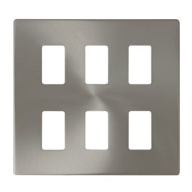 Click SCP20506BS GridPro Brushed Steel Screwless 6 Gang Definity Front Plate image