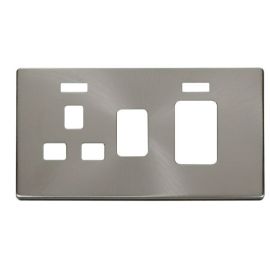 Click SCP205BS Brushed Steel Definity Screwless 45A Switch and Neon Switched Socket Cover Plate image