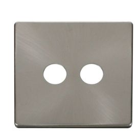 Click SCP232BS Brushed Steel Definity Screwless 2 Gang Co-Axial Satellite Socket Cover Plate image