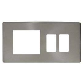 Click SCP31102BS GridPro Brushed Steel Screwless 2 Gang 2 Aperture Definity and New Media Combination Plate