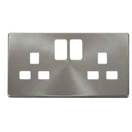 Click SCP436BS Brushed Steel Definity Screwless 2 Gang 13A Switched UK Socket Cover Plate