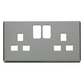 Click SCP436CH Polished Chrome Definity Screwless 2 Gang 13A Switched UK Socket Cover Plate image