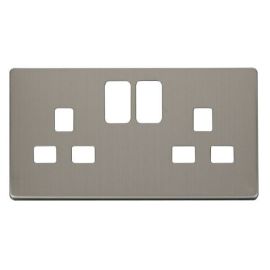 Click SCP436SS Stainless Steel Definity Screwless 2 Gang 13A Switched UK Socket Cover Plate image