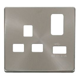 Click SCP471BS Brushed Steel Definity Screwless 1 Gang 13A 1x USB-A Switched UK Socket Cover Plate image
